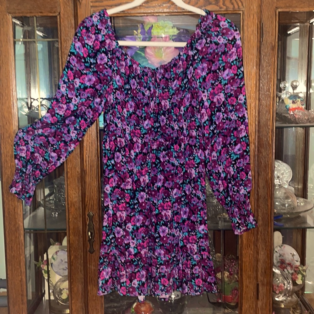 Purple flower blouse/ dress, size S.